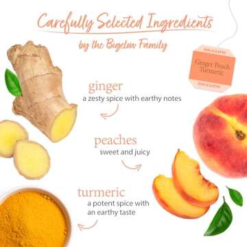 Bigelow Tea Ginger Peach Turmeric Herbal Tea, Caffeine Free Tea with Ginger and Peach, 18 Count Box (Pack of 6), 108 Total Tea Bags