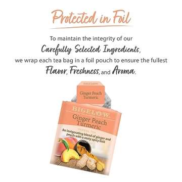 Bigelow Tea Ginger Peach Turmeric Herbal Tea, Caffeine Free Tea with Ginger and Peach, 18 Count Box (Pack of 6), 108 Total Tea Bags