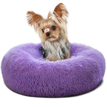 Fluffy Purple Dog Bed Extra Small Washable,Calming Dog Bed Princess for Small Dogs 15 inches Donut S...