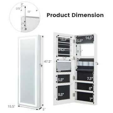Stylish Giantex Jewelry Cabinet with LED Mirror and Storage