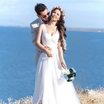 Bouquets for Wedding Handmade Bridal Holding Flowers, Elegant Artificial Blue Green and White Faux Silk Rose Bridesmaid Bouquet for Wedding Ceremony Anniversary DIY Bridal Shower Home Decor