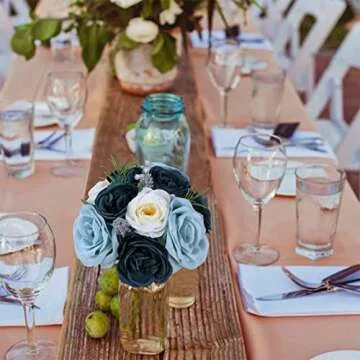 Bouquets for Wedding Handmade Bridal Holding Flowers, Elegant Artificial Blue Green and White Faux Silk Rose Bridesmaid Bouquet for Wedding Ceremony Anniversary DIY Bridal Shower Home Decor