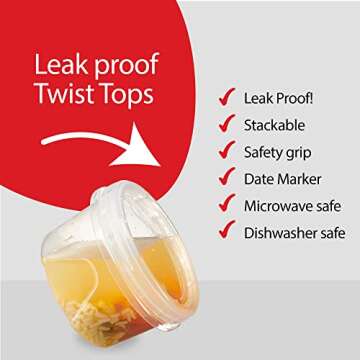 PLASTICPRO 6 Pack Twist Cap Food Storage Containers with Clear Screw on Lid- 16 oz Reusable Meal Prep Containers - Freezer and Microwave Safe Clear Plastic Food Storage