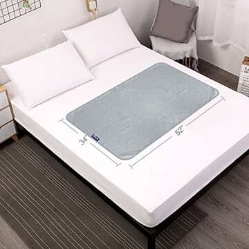 Waterproof Incontinence Bed Pads, Slip Resistant Chuck Bed Pads (52"x34"), Pee Pads Absorbent Underpads, Reusable Waterproof Pad Protector for Children, Pets, Seniors, Gray