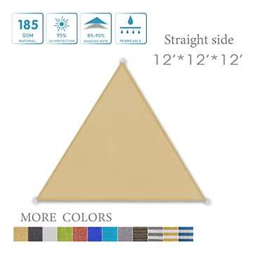 LOVE STORY 12' x 12' x 12' Triangle Straight Sides Sand Sun Shade Sail Canopy UV Block Awning for Ou...