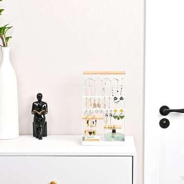 Lolalet Jewelry Holder Organizer Jewelry Stand, 6 Tier Jewelry Rack Necklace Holder Organizer with 15 Hooks and Bottom Tray, Jewelry Tower Display Storage Tree for Bracelets Earrings Rings -White