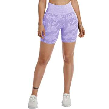 YEOREO Women Seamless Camo Shorts High Waisted Gym Yoga Workout Lilac M