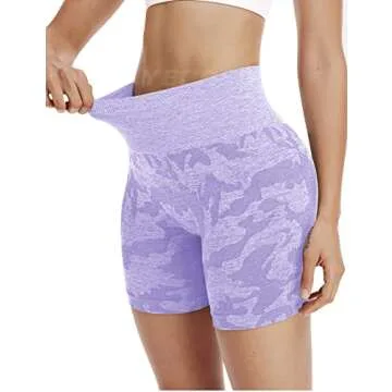 YEOREO Women Seamless Camo Shorts High Waisted Gym Yoga Workout Lilac M