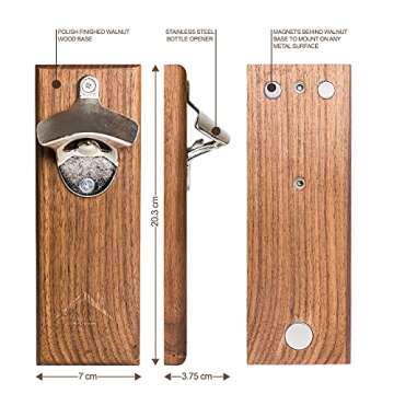 HostWel Magnetic Bottle Opener Wall Mounted and Cap Catcher made of Premium Stainless Steel - Unique Gift for Men, Women and Beer Lovers