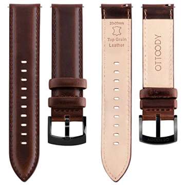 OTTOODY Leather Watch Bands Quick Release, Elegant Top Grain Leather Watch Straps for Men & Women, Choice of Color & Width - 18mm, 19mm, 20mm, 21mm or 22mm Wristbands Bracelet for Watch & Smartwatch