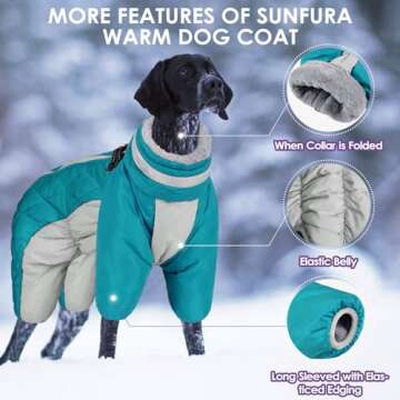 SUNFURA Four Legged Dog Coat Warm Fleece Dog Jacket, Reflective Turtleneck Dog Winter Coats with Harness, Windproof Waterproof Full Body Puffer Dog Snowsuit Snow Jackets for Small Medium Large Dogs