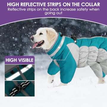 SUNFURA Four Legged Dog Coat Warm Fleece Dog Jacket, Reflective Turtleneck Dog Winter Coats with Harness, Windproof Waterproof Full Body Puffer Dog Snowsuit Snow Jackets for Small Medium Large Dogs