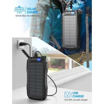 Portable Solar Charger with 42800mAh Capacity and LED Flashlight