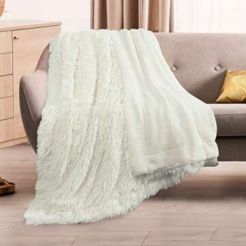 TOONOW Extra Soft Fuzzy Faux Fur Throw Blanket 50"x60", Reversible Lightweight Fluffy Cozy Plush Com...