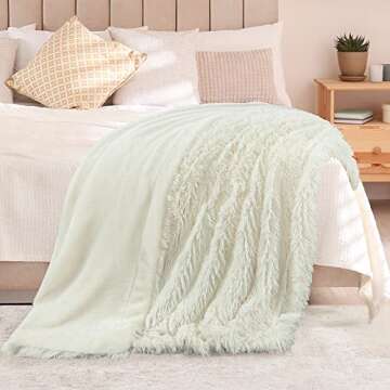 TOONOW Extra Soft Fuzzy Faux Fur Throw Blanket - Cream White