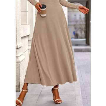 PRETTYGARDEN Women's 2 Piece Outfits Dressy Casual Ribbed Knit Long Sleeve Crop Tops Maxi Flowy Skirts Matching Sets (Khaki,Medium)