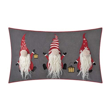 JWH Christmas Gnome Throw Pillow Cover Decorative Grey Red Santa Pillow Case Holiday Cushion Home Fa...