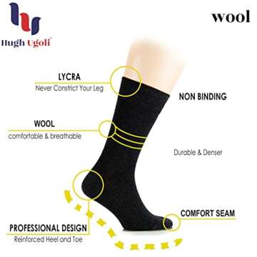 Hugh Ugoli Wool Socks for Women & Thick, Snow, Cold Weather, Warm Winter Crew Socks, Soft, Comfy, Co...