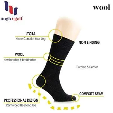 Hugh Ugoli Wool Socks for Women & Thick, Snow, Cold Weather, Warm Winter Crew Socks, Soft, Comfy, Co...