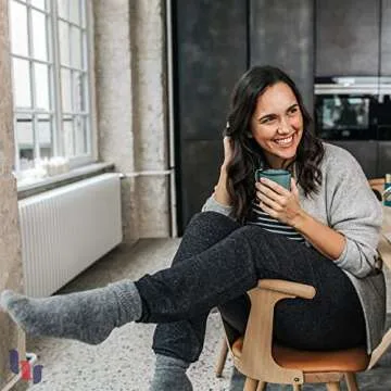 Hugh Ugoli Wool Socks for Women & Thick, Snow, Cold Weather, Warm Winter Crew Socks, Soft, Comfy, Cozy Boot Socks, Comfort Seam & Non Binding, 3 Pairs, Ecru, Shoe Size: 6-9