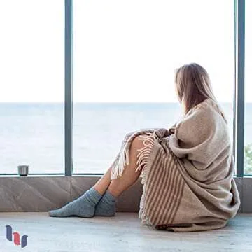 Hugh Ugoli Wool Socks for Women & Thick, Snow, Cold Weather, Warm Winter Crew Socks, Soft, Comfy, Cozy Boot Socks, Comfort Seam & Non Binding, 3 Pairs, Ecru, Shoe Size: 6-9