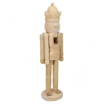 Northlight Unfinished Paintable Wooden Christmas Nutcracker with a Crown, 14.75", Brown