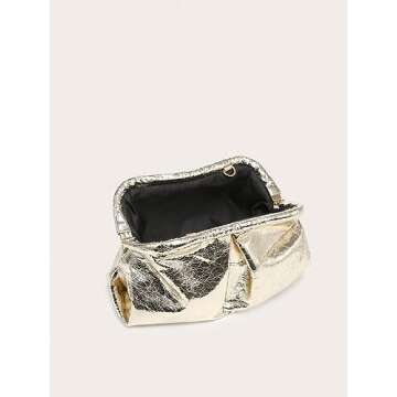 Verdusa Women's PU Leather Clutch Handbags Ruched Bag Purse Champagne one-size