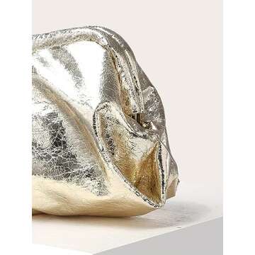 Verdusa Women's PU Leather Clutch Handbags Ruched Bag Purse Champagne one-size