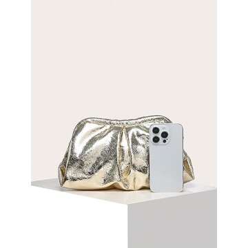 Verdusa Women's PU Leather Clutch Handbags Ruched Bag Purse Champagne one-size