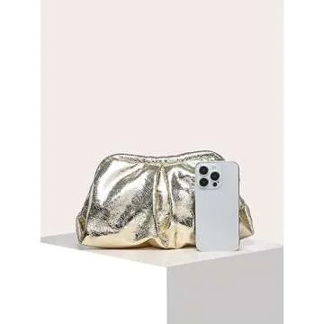 Verdusa Women's PU Leather Clutch Handbags Ruched Bag Purse Champagne one-size