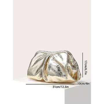Verdusa Women's PU Leather Clutch Handbags Ruched Bag Purse Champagne one-size
