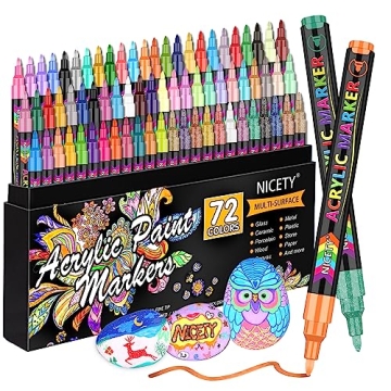 NICETY 72 Colors Acrylic Paint Pens Paint Markers, Extra Fine Tip Point Acrylic Paint Pens for Rock ...