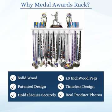 MedalAwardsRack Premier Medal Hanger Display Rack and Trophy Shelf for Gymnastics, Soccer, Basketball, Football, and More – 2, ft - White