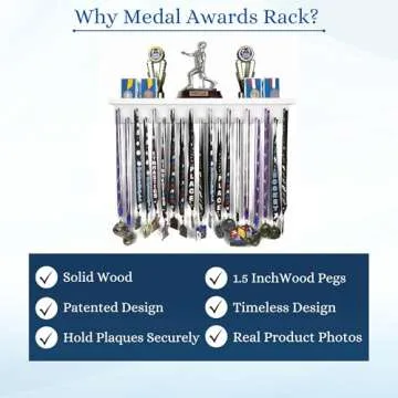 MedalAwardsRack Premier Medal Hanger Display Rack and Trophy Shelf for Gymnastics, Soccer, Basketball, Football, and More – 2, ft - White