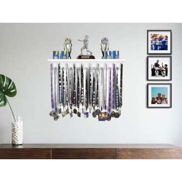 MedalAwardsRack Premier Medal Hanger Display Rack and Trophy Shelf for Gymnastics, Soccer, Basketball, Football, and More – 2, ft - White