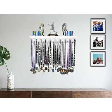 MedalAwardsRack Premier Medal Hanger Display Rack and Trophy Shelf for Gymnastics, Soccer, Basketball, Football, and More – 2, ft - White