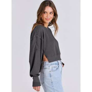 ANRABESS Womens Cropped Oversized Sweatshirts Crewneck Long Sleeve Pullover 2024 Fall Teen Girls Y2K Fashion Crop Tops Dark Gray Small