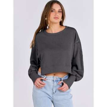 ANRABESS Womens Cropped Oversized Sweatshirts Crewneck Long Sleeve Pullover 2024 Fall Teen Girls Y2K Fashion Crop Tops Dark Gray Small