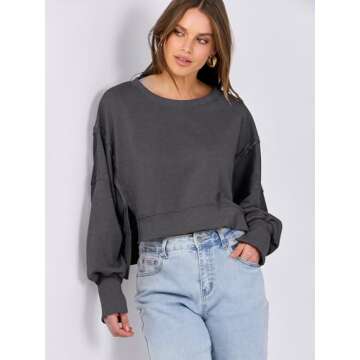 ANRABESS Womens Cropped Oversized Sweatshirts Crewneck Long Sleeve Pullover 2024 Fall Teen Girls Y2K Fashion Crop Tops Dark Gray Small