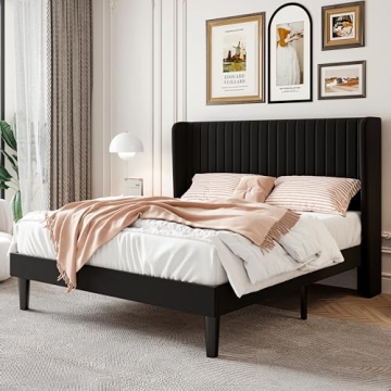 SHA CERLIN Velvet Bed Frame with Tufted Headboard