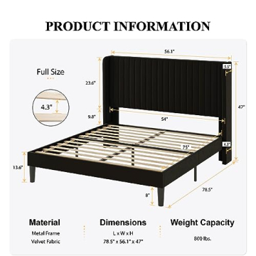 SHA CERLIN Velvet Bed Frame with Tufted Headboard