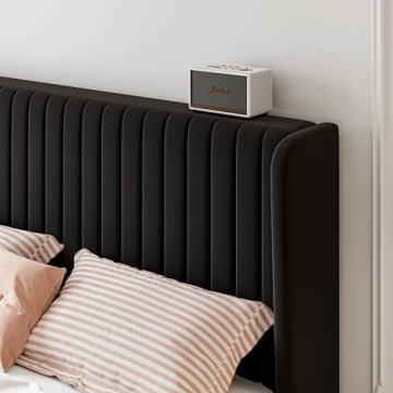 SHA CERLIN Velvet Bed Frame with Tufted Headboard