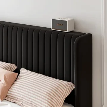 SHA CERLIN Velvet Bed Frame with Tufted Headboard