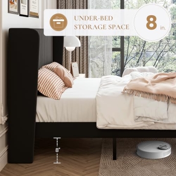 SHA CERLIN Velvet Bed Frame with Tufted Headboard