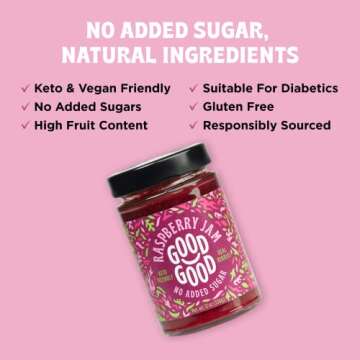 GOOD GOOD No Added Sugar Raspberry Jam - Keto Friendly Jelly - Low Carb, Low-Calorie and Vegan - Dia...