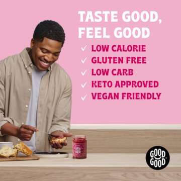GOOD GOOD No Added Sugar Raspberry Jam - Keto Friendly Jelly - Low Carb, Low-Calorie and Vegan - Diabetic Friendly - 12oz / 330g (Pack of 1)