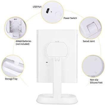 Makeup Mirror with Lights - 3 Color Lighting Modes,60 Led Lighted Cosmetic Mirror,1x 5X 7X Magnification, Touch Screen,90 Degree Adjustable Rotation, Dual Power Supply, Portable Trifold Mirror