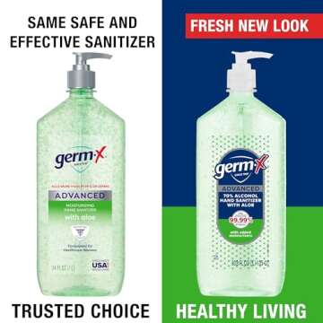 Germ-X Advanced Hand Sanitizer with Aloe and Vitamin E, Non-Drying Moisturizing Gel, Instant and No Rinse Formula, Pump Bottle, 1 Liter