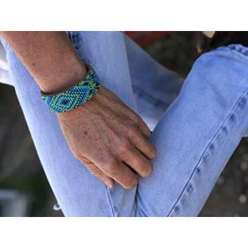 Beaded Cuff Bracelet, Turquoise, Earth tones, Shabby Chic, Cowgirl Jewelry, Handmade in Guatemala (Turquoise)