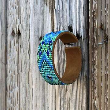 Beaded Cuff Bracelet, Turquoise, Earth tones, Shabby Chic, Cowgirl Jewelry, Handmade in Guatemala (Turquoise)